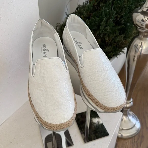 Hogan White and Gray Women's Platform Sneaker Loafers - Size 40.5 - Picture 5 of 11